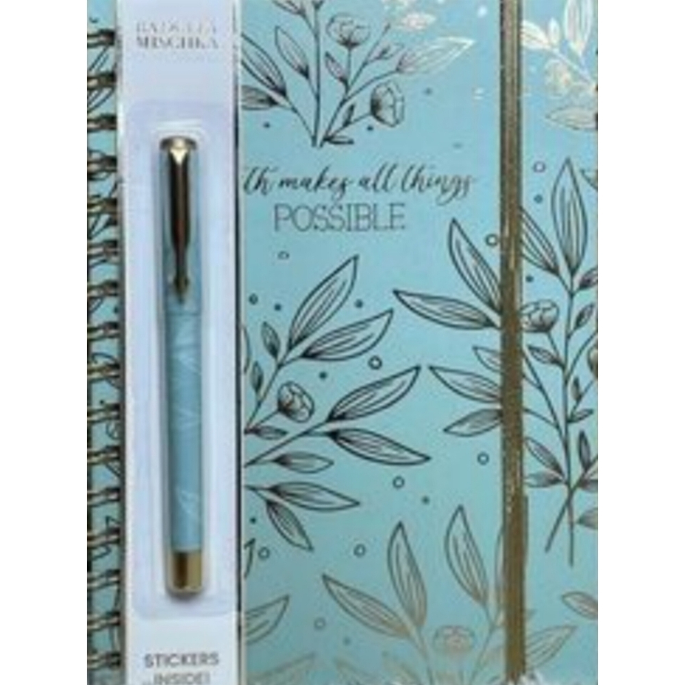 Badgley Mischka Gold Floral Journal Set with Silver Pen